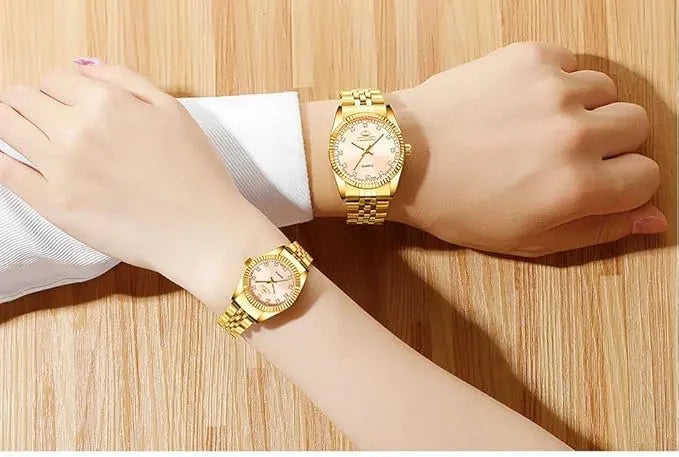 Couple Watches Brand Golden Watch Men Women Stainless Steel Waterproof Watch…
