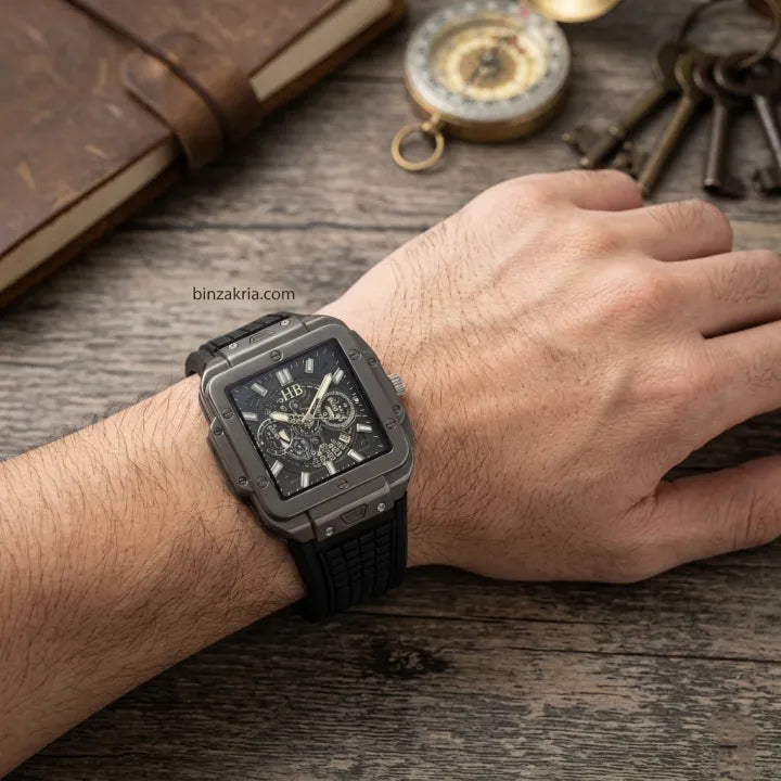 PERMIUM QUALITY Hublot Square Bang Unico black Strap and silver dail