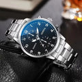 4PCS Men’s Fashion Quartz Watch & Accessories Set | Classic Round Dial Watch with Stainless Steel Strap | Gift Set – Silver & Black