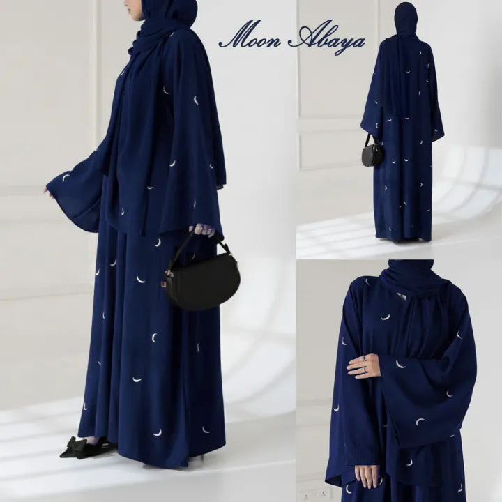 Maroon Georgette Embroidered Abaya with Moon Design