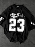 Premium Oversized T-Shirt for Men - Black New York 23 Varsity Print - Hip Hop Streetwear Cotton Tee