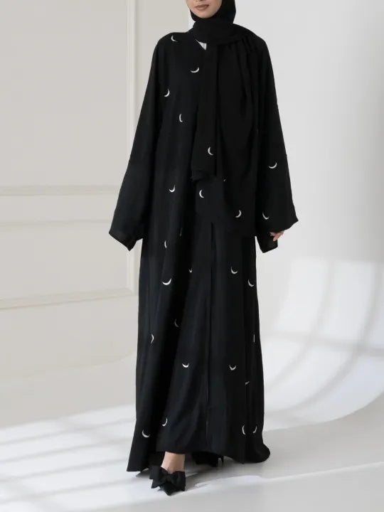 Maroon Georgette Embroidered Abaya with Moon Design