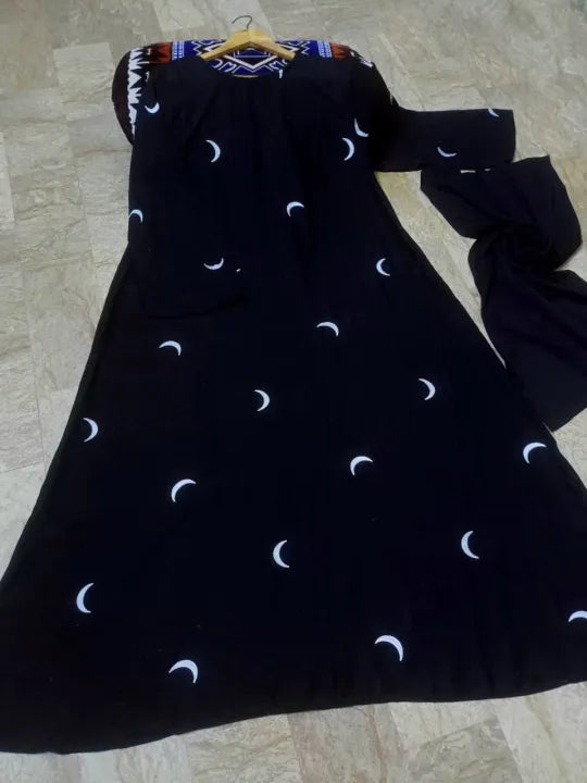 Maroon Georgette Embroidered Abaya with Moon Design