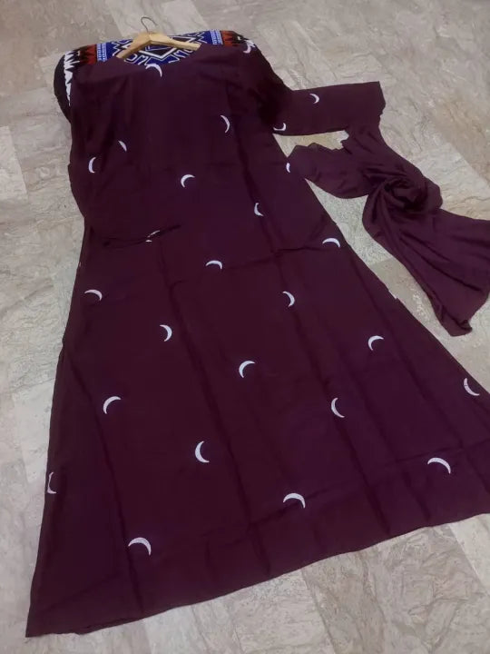 Maroon Georgette Embroidered Abaya with Moon Design