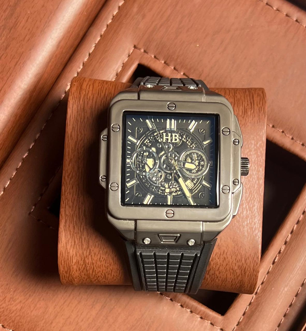 PERMIUM QUALITY Hublot Square Bang Unico black Strap and silver dail