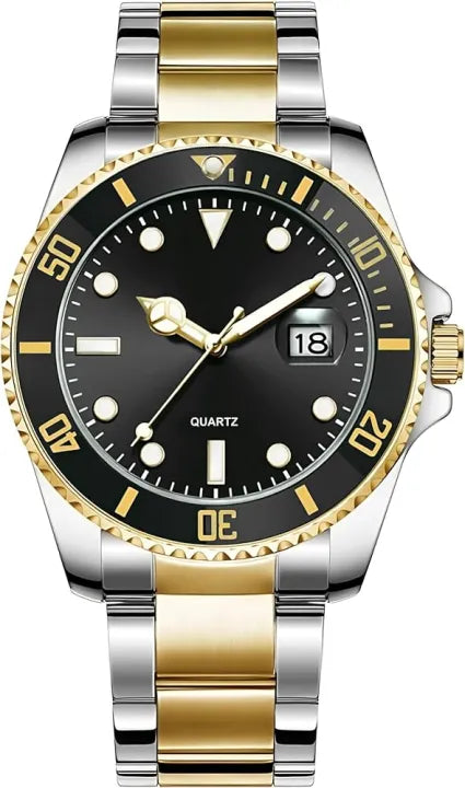 New Elegant Men Fashion Watch with Date Function, Stainless Steel Strap, and Black Dial - High-Quality Sports Style