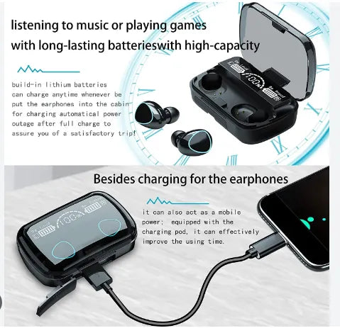 M10 TWS Bluetooth Earbuds with Mic – 3500mAh Power Bank Case, 9D Stereo Sound, Noise Cancelling, Sports Waterproof Wireless Earphones for Android