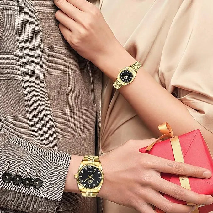 Couple Watches Brand Golden Watch Men Women Stainless Steel Waterproof Watch…