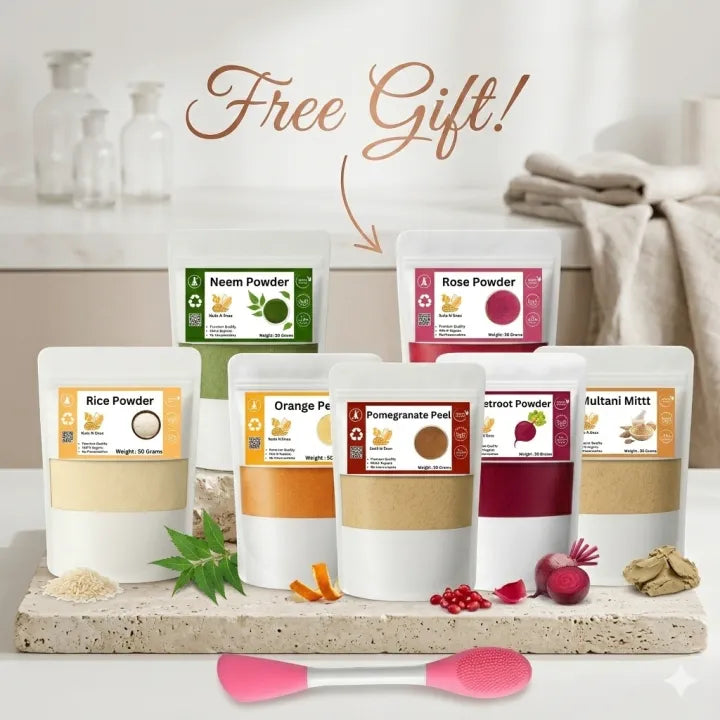 Pack Of 7 Organic Powders | Neem powder | Rose powder | Multani mitti | Rice powder | Beetroot powder | Orange...