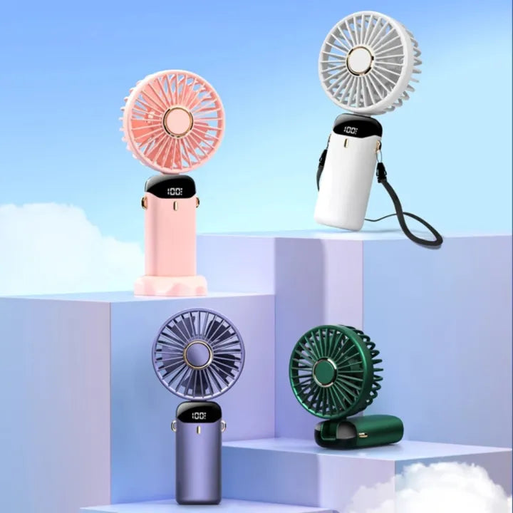 Portable Handheld Mini Fan 4-speed Led Digital Display Folding Usb Charging Electric Fan With Lanyard