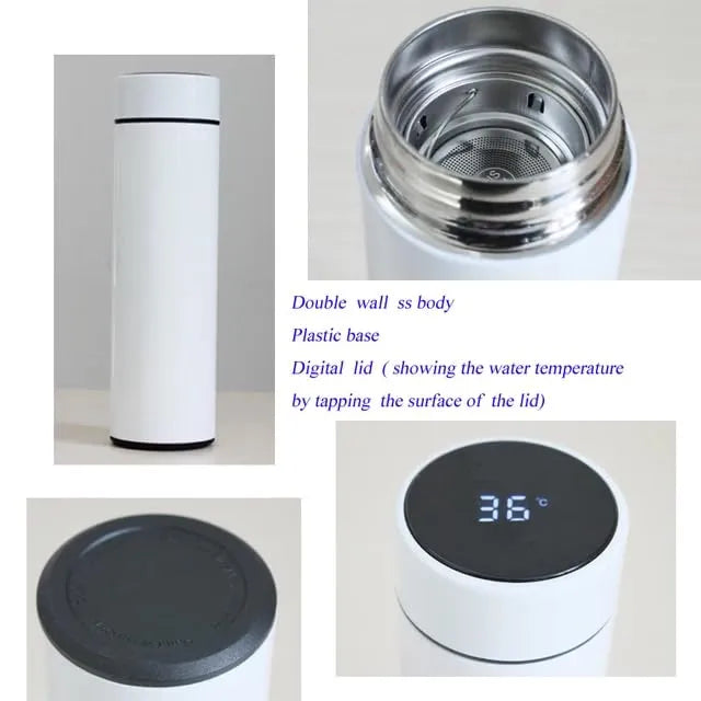 Temperature Stainless Steel Water Bottle with Smart LCD Touch Screen, Double Wall Vacuum Flask, Stay Hot & Cold (Multicolour-500ml) Gym, Gift, Doctor,...