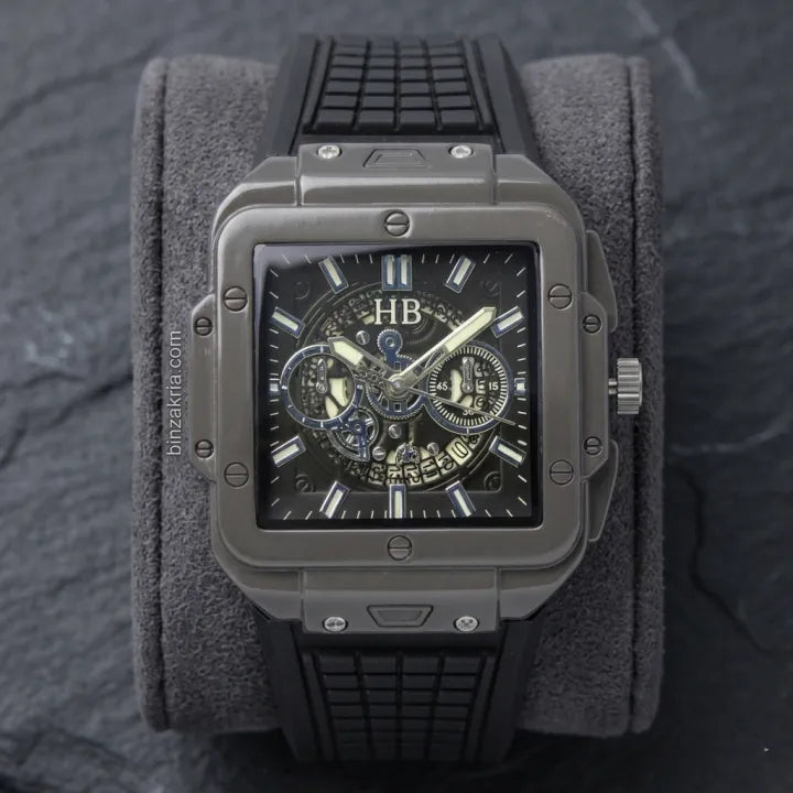 PERMIUM QUALITY Hublot Square Bang Unico black Strap and silver dail