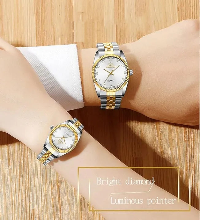 Couple Watches Brand Golden Watch Men Women Stainless Steel Waterproof Watch…