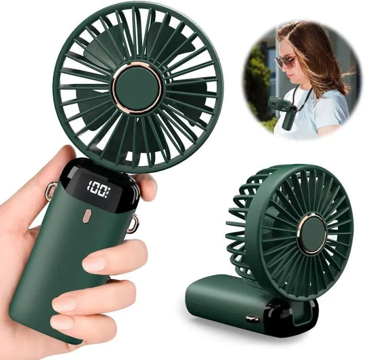 Portable Handheld Mini Fan 4-speed Led Digital Display Folding Usb Charging Electric Fan With Lanyard