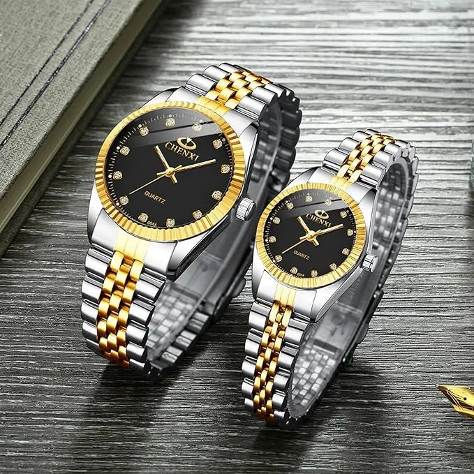 Couple Watches Brand Golden Watch Men Women Stainless Steel Waterproof Watch…