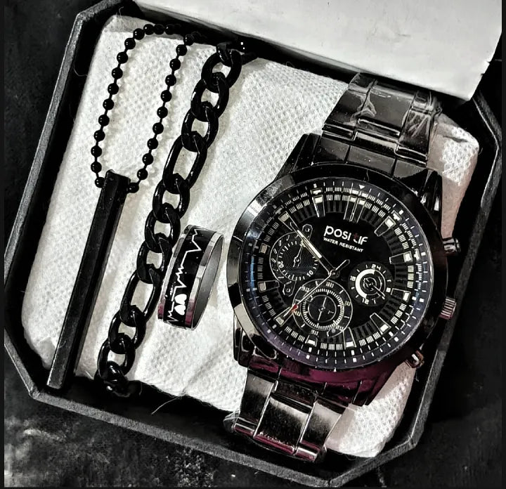 Watch Combo Set for Men Stainless Steel Watch and Bracelet Fashion and Luxury Style Multiple Colors