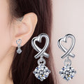 Heart Shaped Earrings with Sparkling Pendant 925 Silver