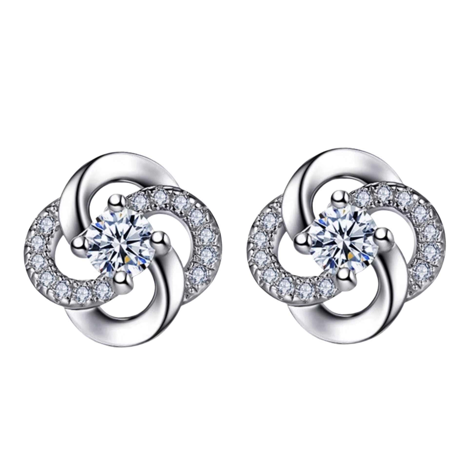Rotating Love Zircon Earrings White Gold Plated