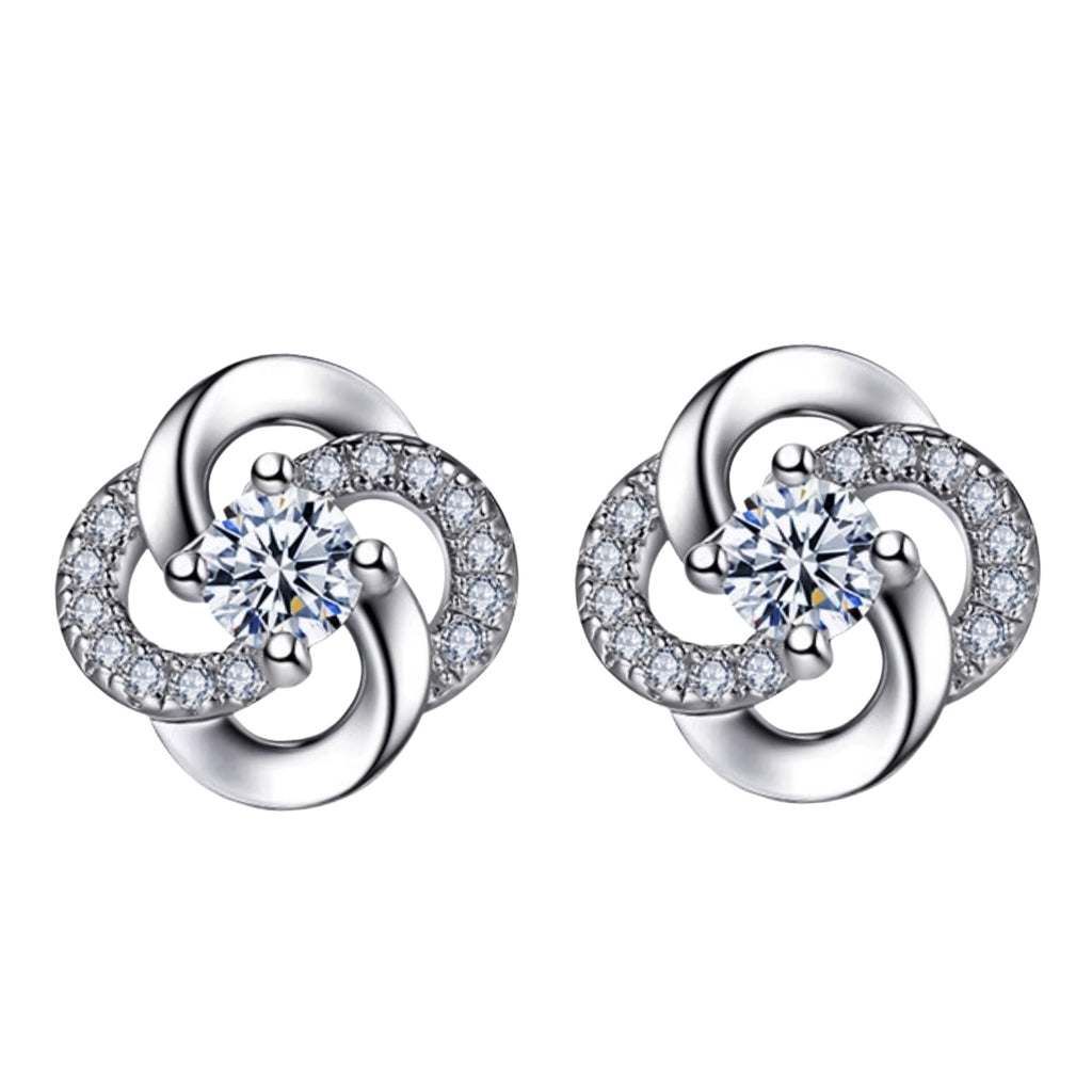 Rotating Love Zircon Earrings White Gold Plated