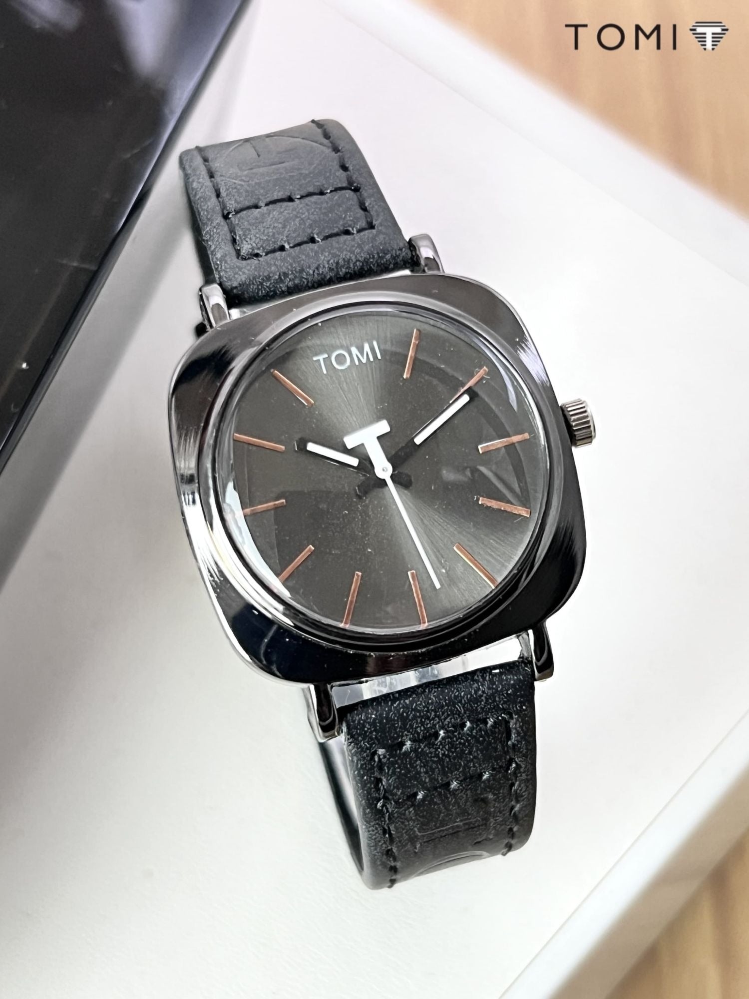 Permium TOMI Original Leather Strap Watch – Waterproof & Durable | Elegant Quartz Wristwatch with Gift Box | Stylish Watch for Men